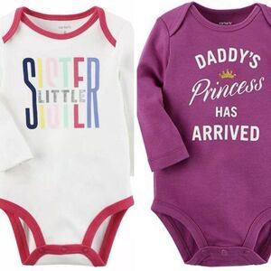 Carter's Girls Bodysuit 6m Set Little Sister, Daddys Princess Long Sleeves